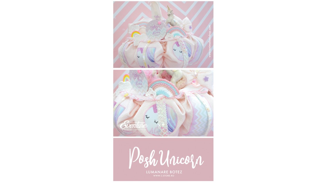 Lumanare botez cu unicorn si curcubee crosetate, 65x4 cm, Posh Unicorns  5